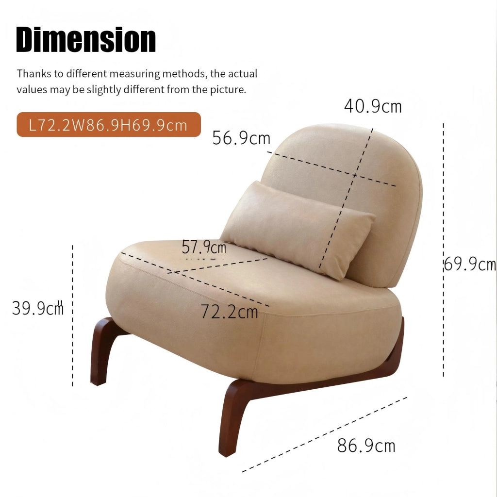 Poltrona senza braccioli con gambe in legno in tessuto camel