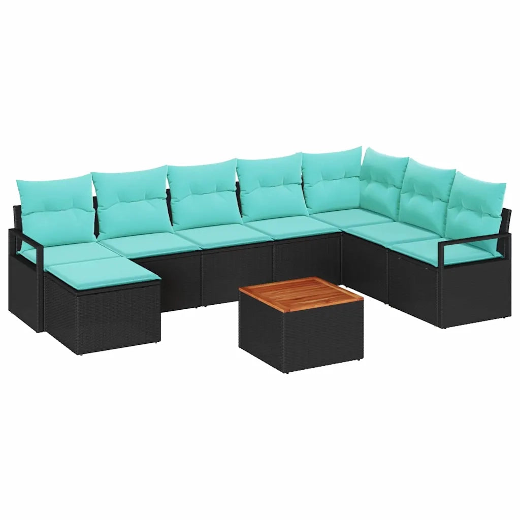 Set Divano da Giardino con cuscino 9 pcs Nero polyrattan