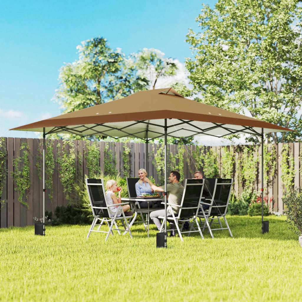 Tenda da giardino pieghevole 4x4 m ¨C zephmum ¨C beige e marrone con sacchi di sabbia e ruote