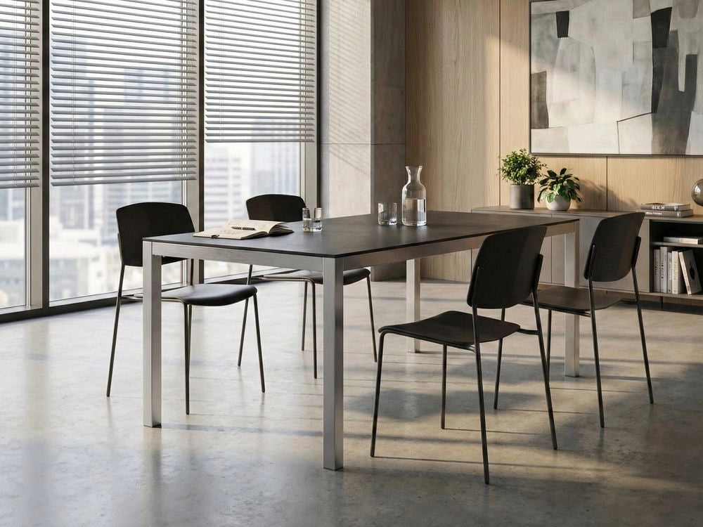 Tavolo da riunione da 6 posti per ufficio piano in granito struttura in acciaio 180 x 90 cm nero stile moderno per ufficio