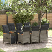 Set da Pranzo per Giardino da 9 Pezzi con Cuscini Grigio Polyrattan