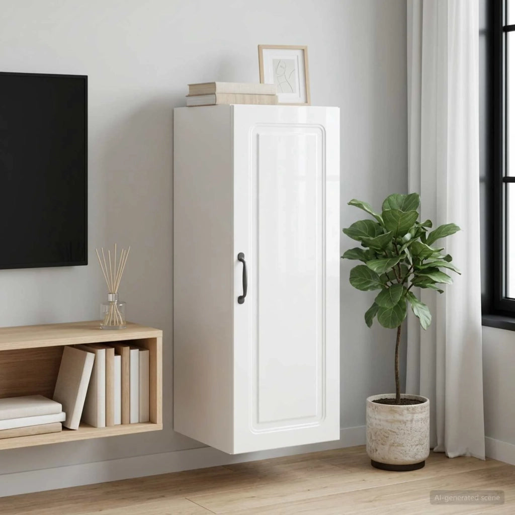 Mobiletto a muro Bianco Lucido 33 x 34,5 x 90 cm 899269