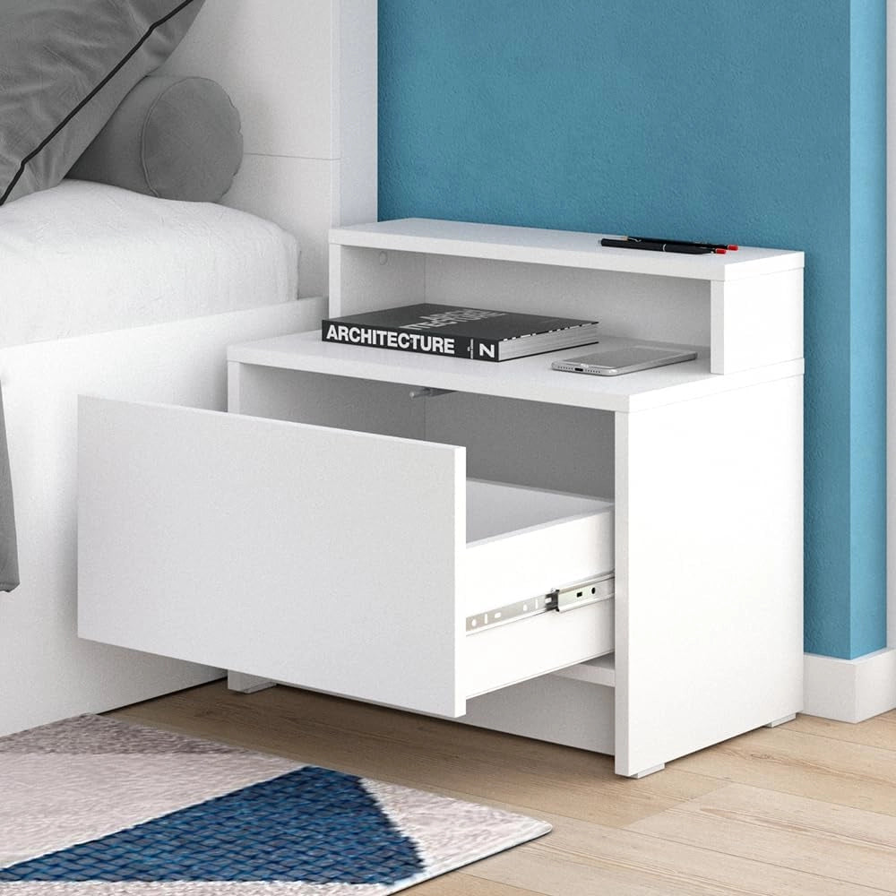 comodino camera da letto Nara, Bianco, 50.2 x 46.4 cm