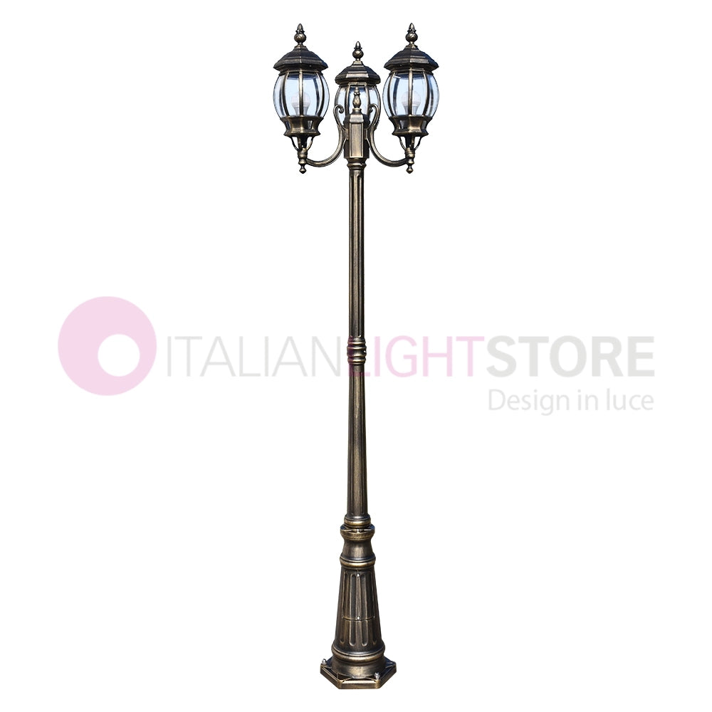 ENEA Lampione a 3 luci h.212 in Alluminio per Esterno Vialetto Giardino NERO-ORO