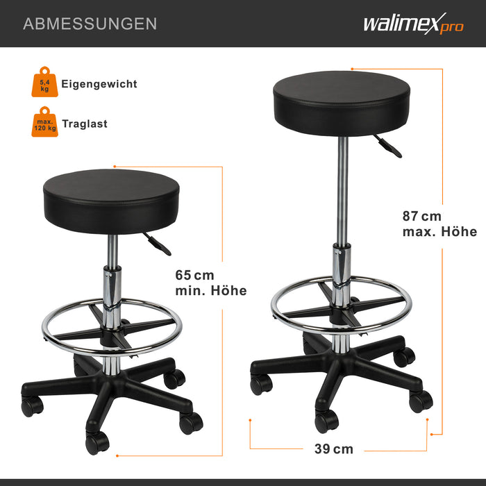 Sgabello con ruote regolabile in altezza 65-87 cm, max 120 kg girevole a 360°, per ufficio studio fotografico
