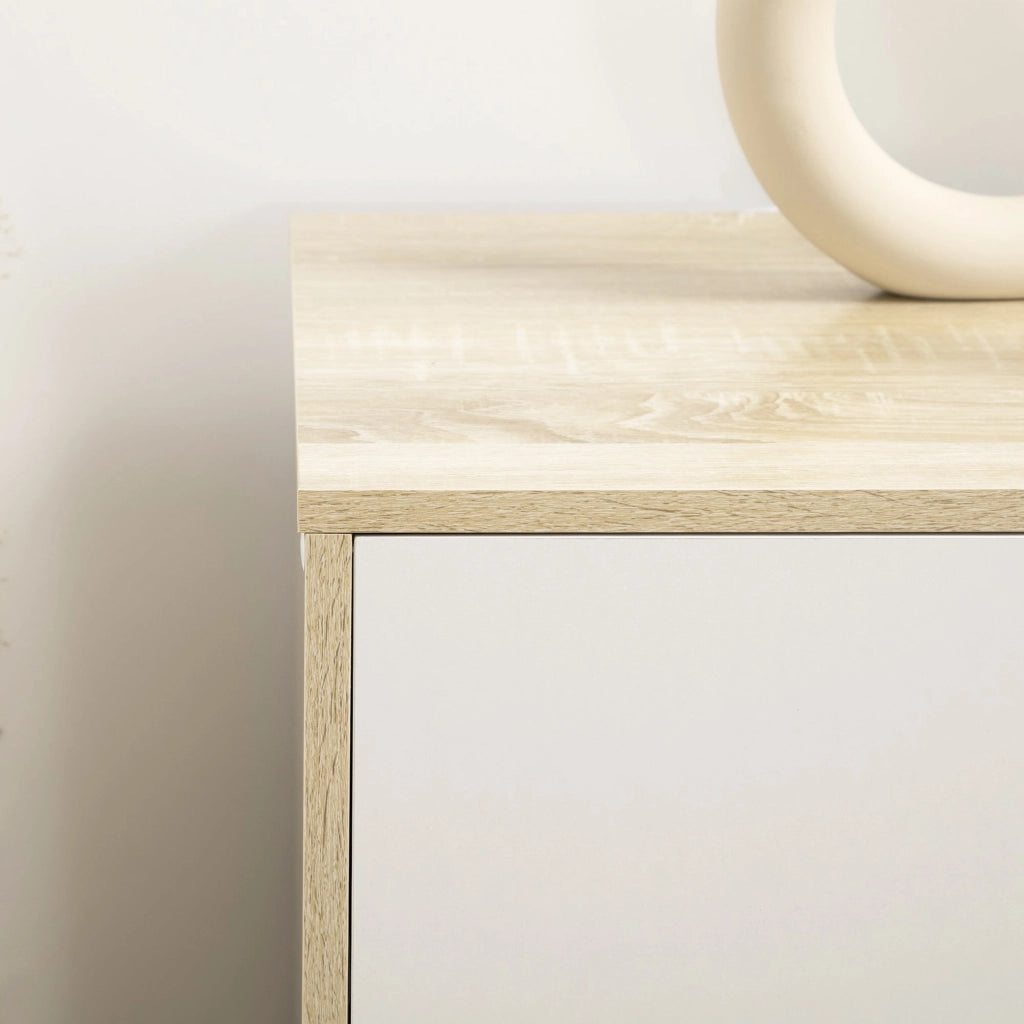 Cassettiera 6 Cassetti 120x40x76 cm con Maniglie Intagliate in Legno Bianco e Rovere