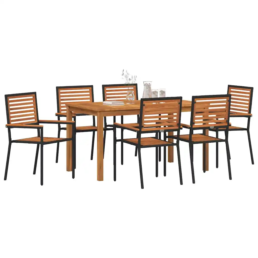 Set da Pranzo per Giardino 7 pcs Nero Legno di Acacia Massello 3365538