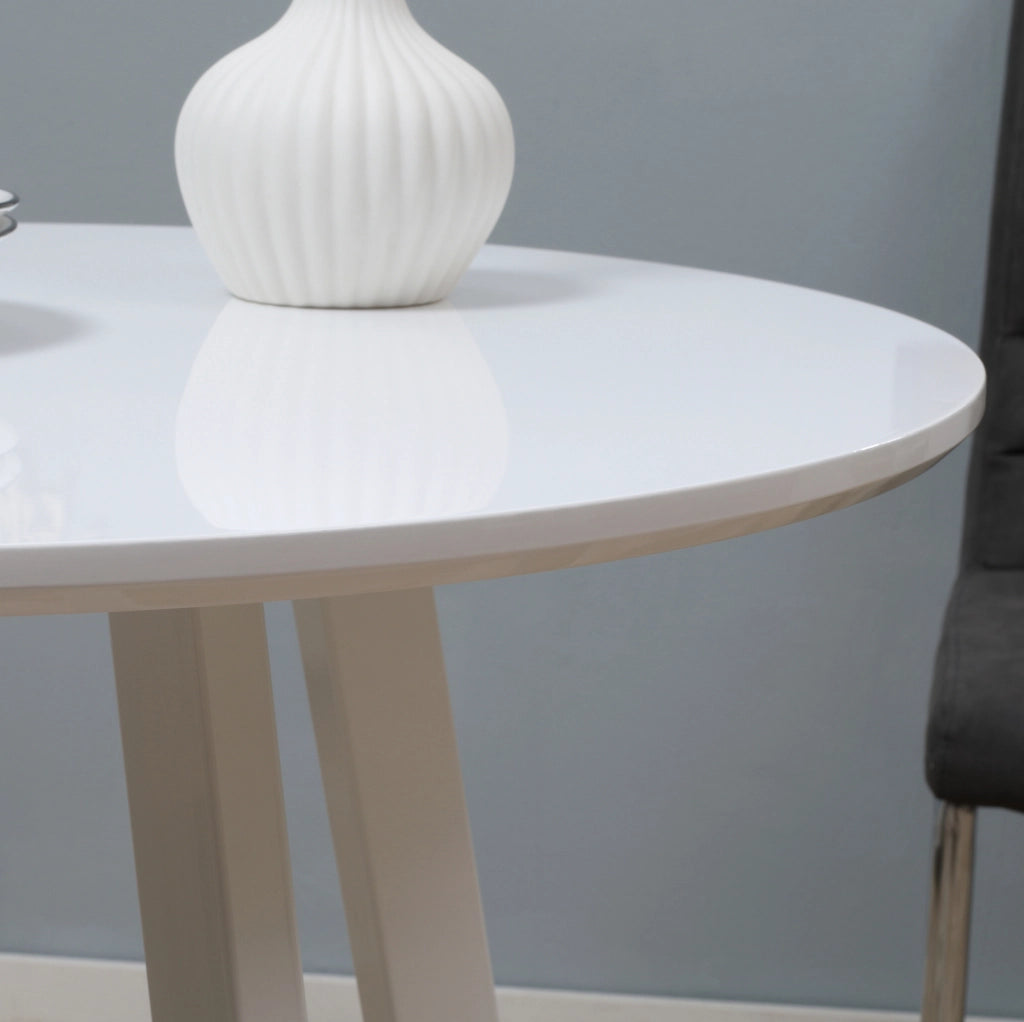 Tavolo da pranzo rotondo ?72x75 cm con piano lucido; gambe in metallo; MDF bianco