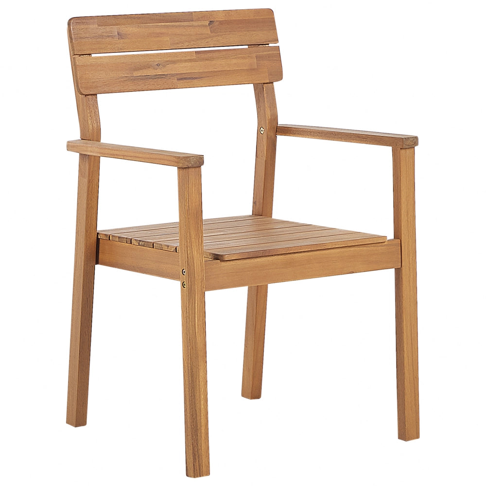 Set di 2 sedie da giardino in legno di acacia chiaro da esterno con braccioli in stile rustico