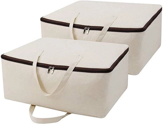 Borsa di Stoccaggio Sotto Il Letto - 2 Pezzi - Fatto Di Cotone - Maniglie Manuali - Ambientalmente Sostenibile