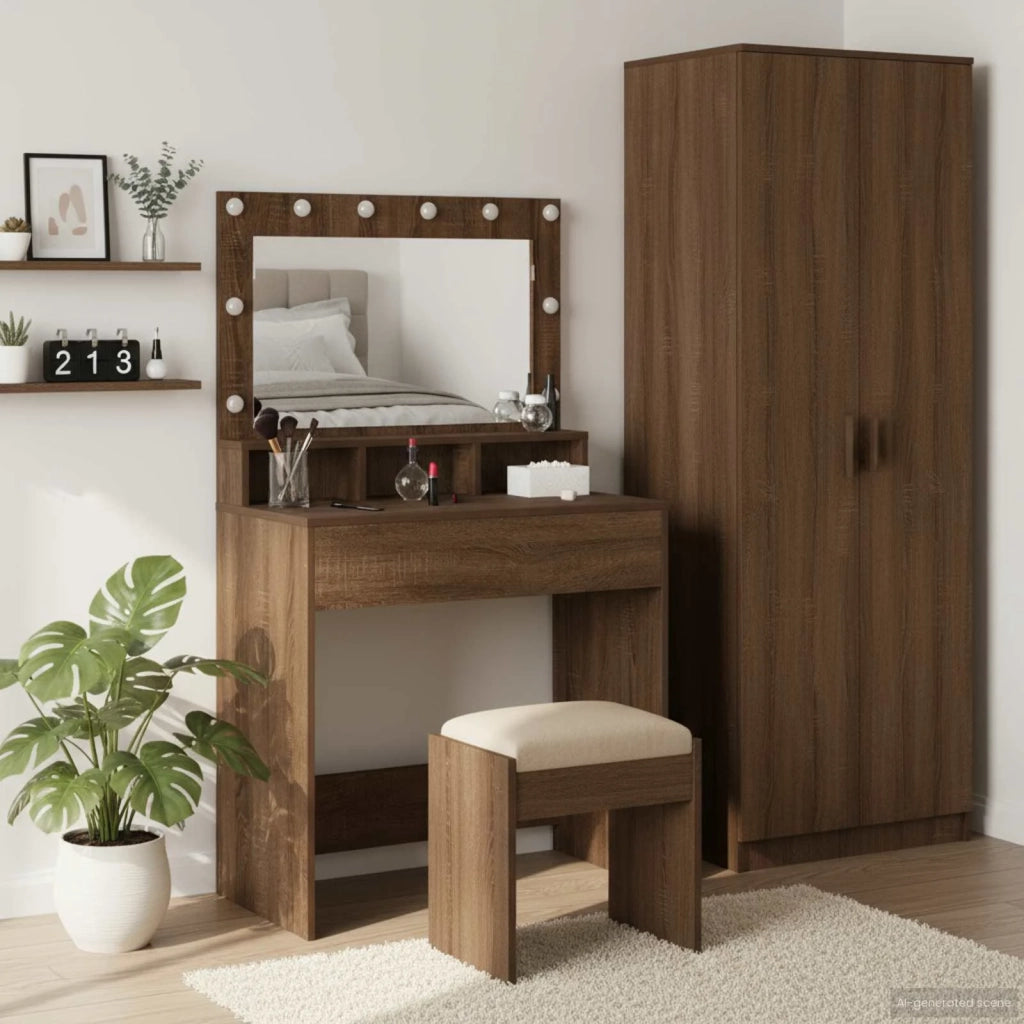 Tavolo da Trucco con specchio Rovere Marrone 75,5 x 41 x 135 cm 865115
