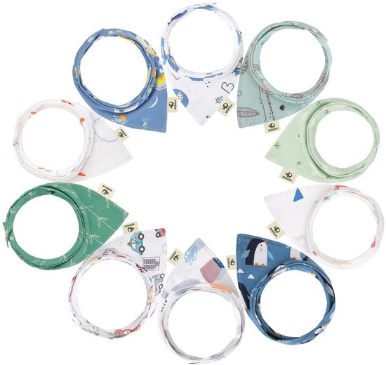 10 pacchi di asciugamani a forma di triangolo, asciugamani di cotone superassorbenti, bandane unisex con chiusura a bottone, sciarpe per il collo, asciugamani per bambini, asciugamani per bambini con drizzatura per bambini di 0-3 anni