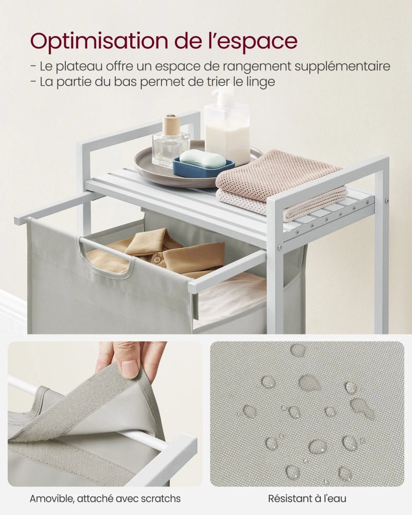 Cesto portabiancheria con 3 scomparti e 1 ripiano rimovibile per sacchetti capacità 38 litri per sacchetto per bagno o lavanderia bianco 12_0006766