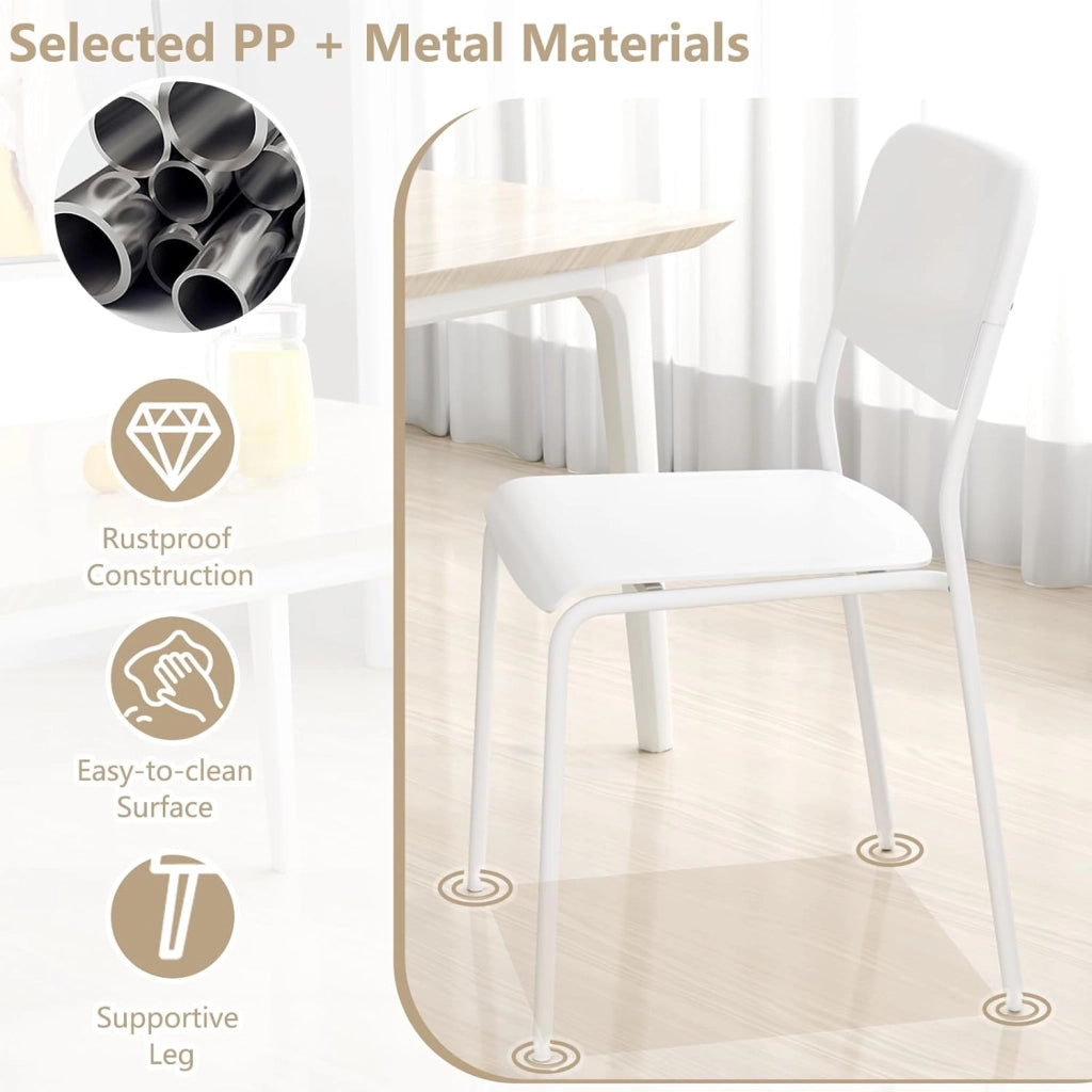 Set di 4 sedie da sala da pranzo, sedia da cucina impilabili con gambe in metallo, sedie senza braccioli, seduta e schienale in PP, per soggiorno, carico 160 kg (bianco)