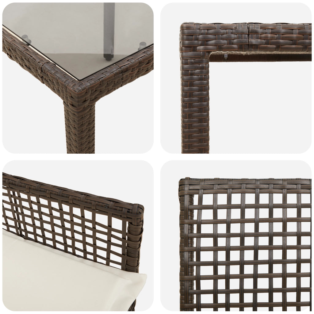 Set da Pranzo da Giardino 3 Pezzi con Cuscini Marrone in Polyrattan