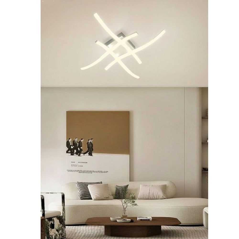 Trade Shop - Plafoniera Moderna Led Soffitto Con Bracci A Onda Luce Fredda Naturale Calda C05 - -bianco Caldo      -