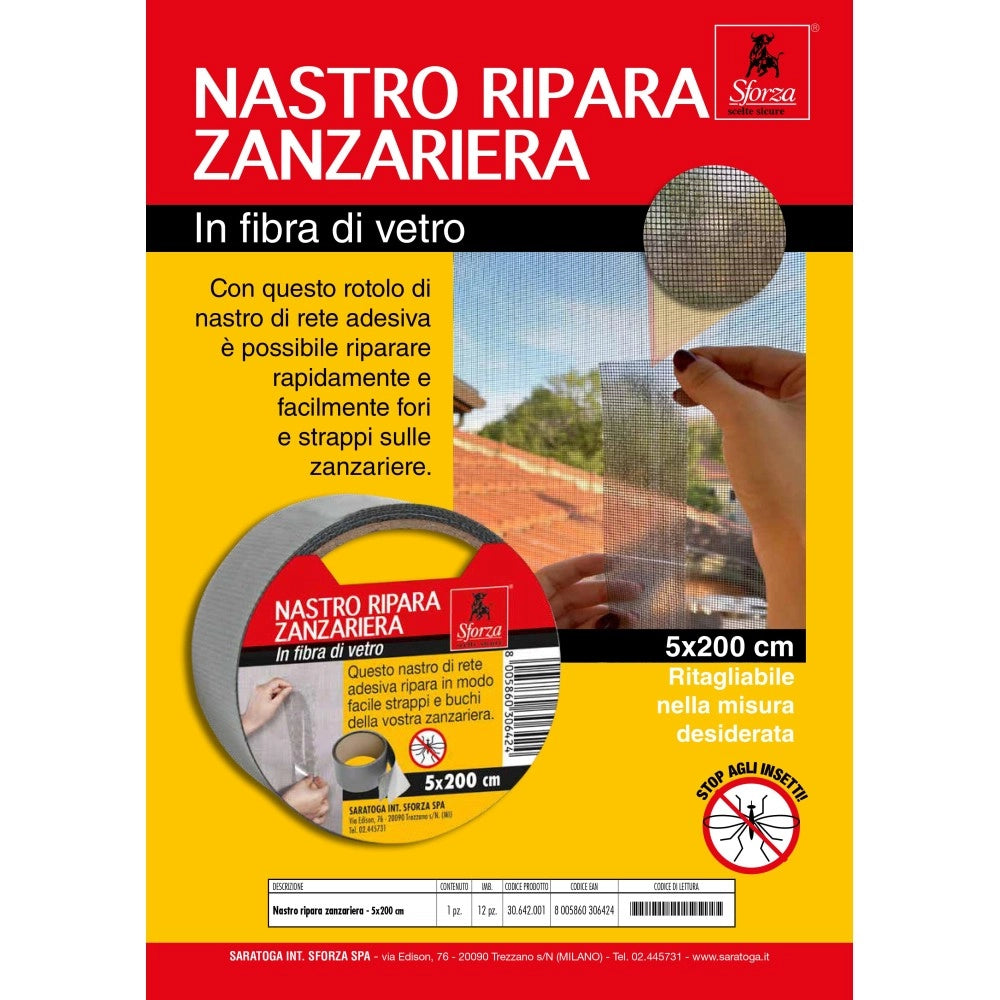 Saratoga nastro grigio ripara zanzariera da 5x200cm in fibra di vetro ritagliabile