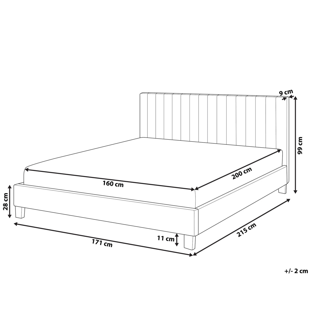 Letto Rivestimento in tessuto grigio chiaro 160 x 200 cm con testiera a doghe