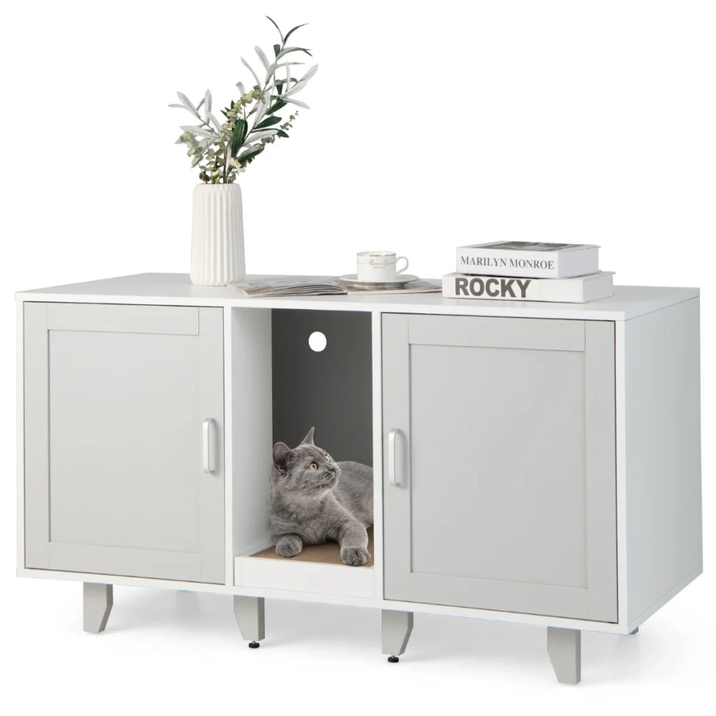 Lettiera multifunzionale per gatti 120 x 52 x 65 cm 2 scomparti design moderno in grigio PB 20_0012642