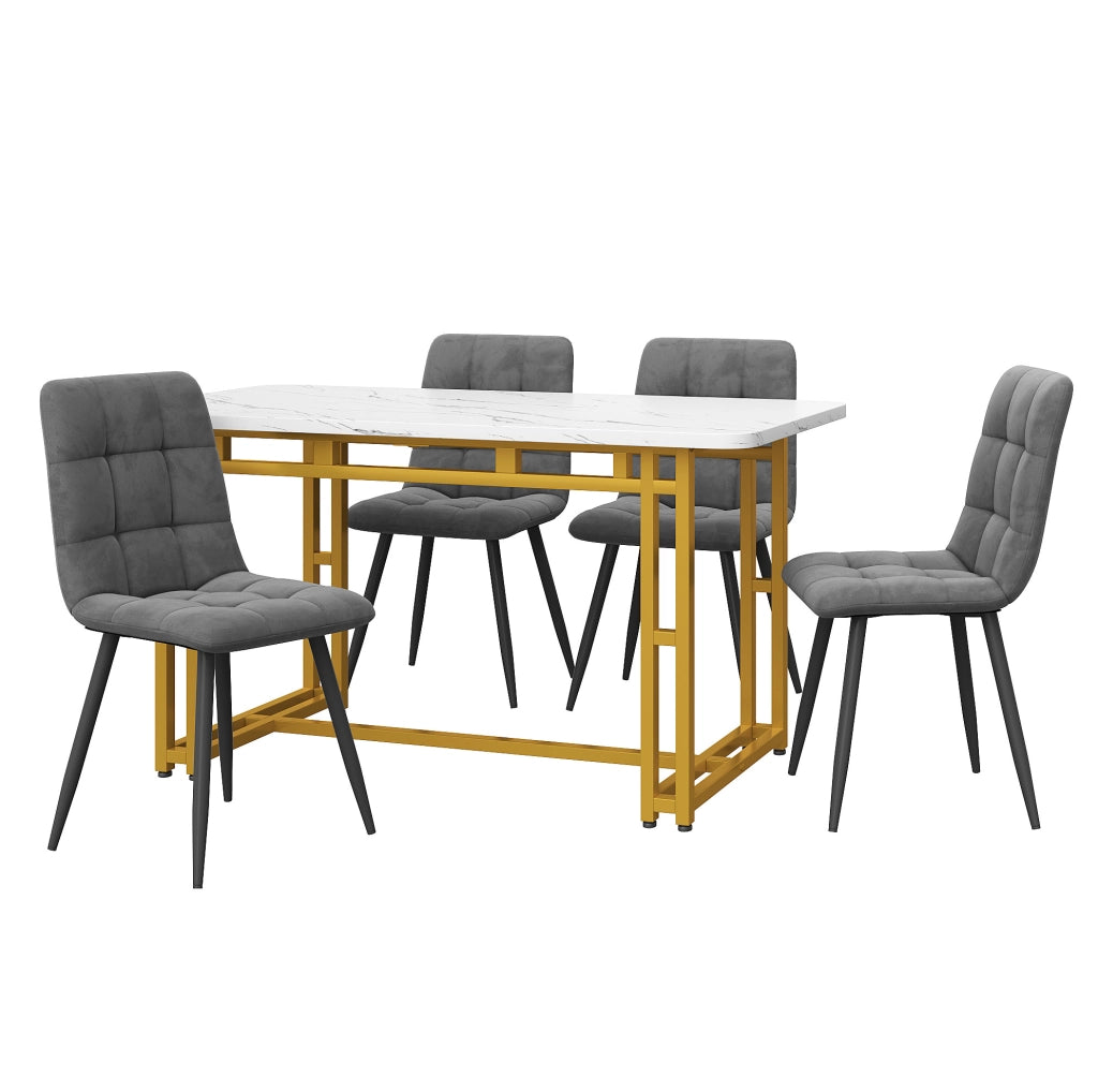 Set tavolo da pranzo 120x70 cm; 4 sedie; stile moderno; MDF e velluto; grigio
