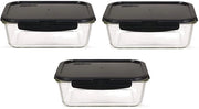 Contenitori di vetro per alimenti Boroseal - set di 3 - quadrato - con coperchio per forno, microonde e congelatore - 1 litro