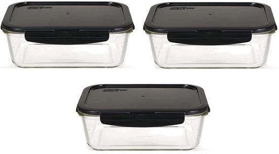 Contenitori di vetro per alimenti Boroseal - set di 3 - quadrato - con coperchio per forno, microonde e congelatore - 1 litro