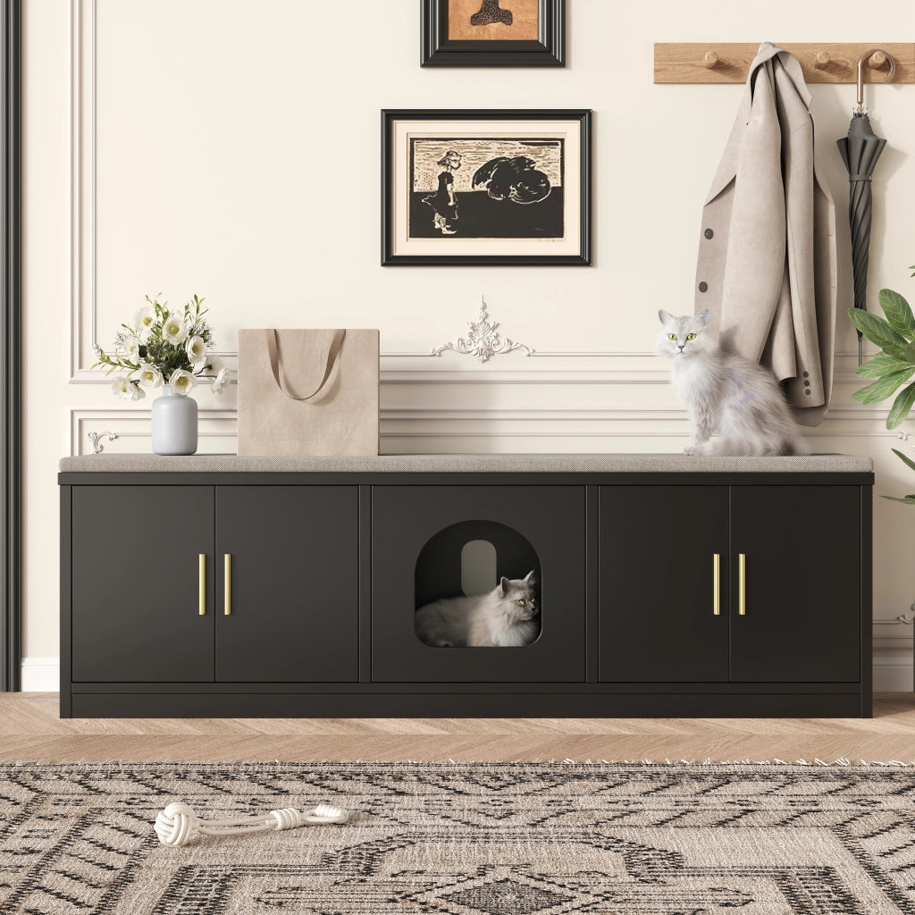 Mobile Toilette per Gatti con Tiragraffi ¨C MINIMAL ¨C Legno, 140x40x45,5 cm
