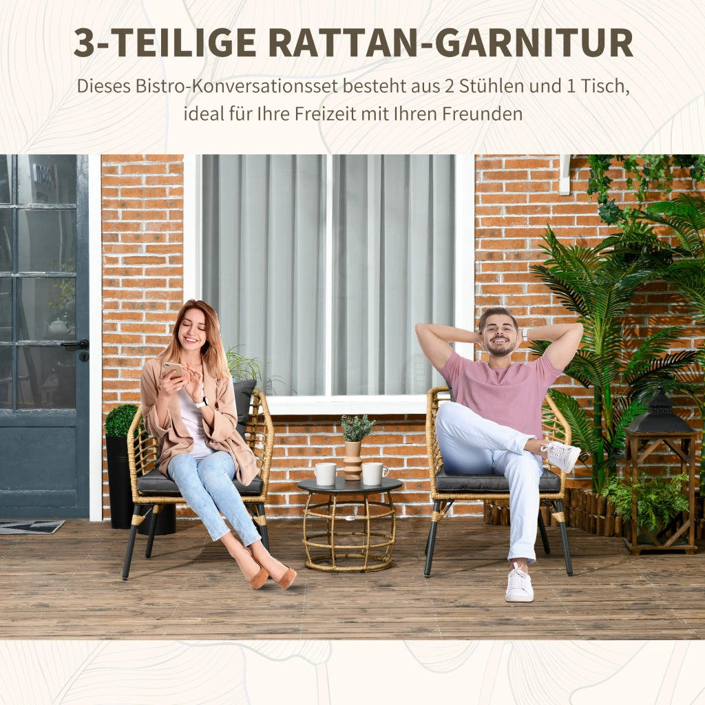SET BISTROT 3 PEZZI in PE Rattan, Sand, con 2 poltrone e tavolino