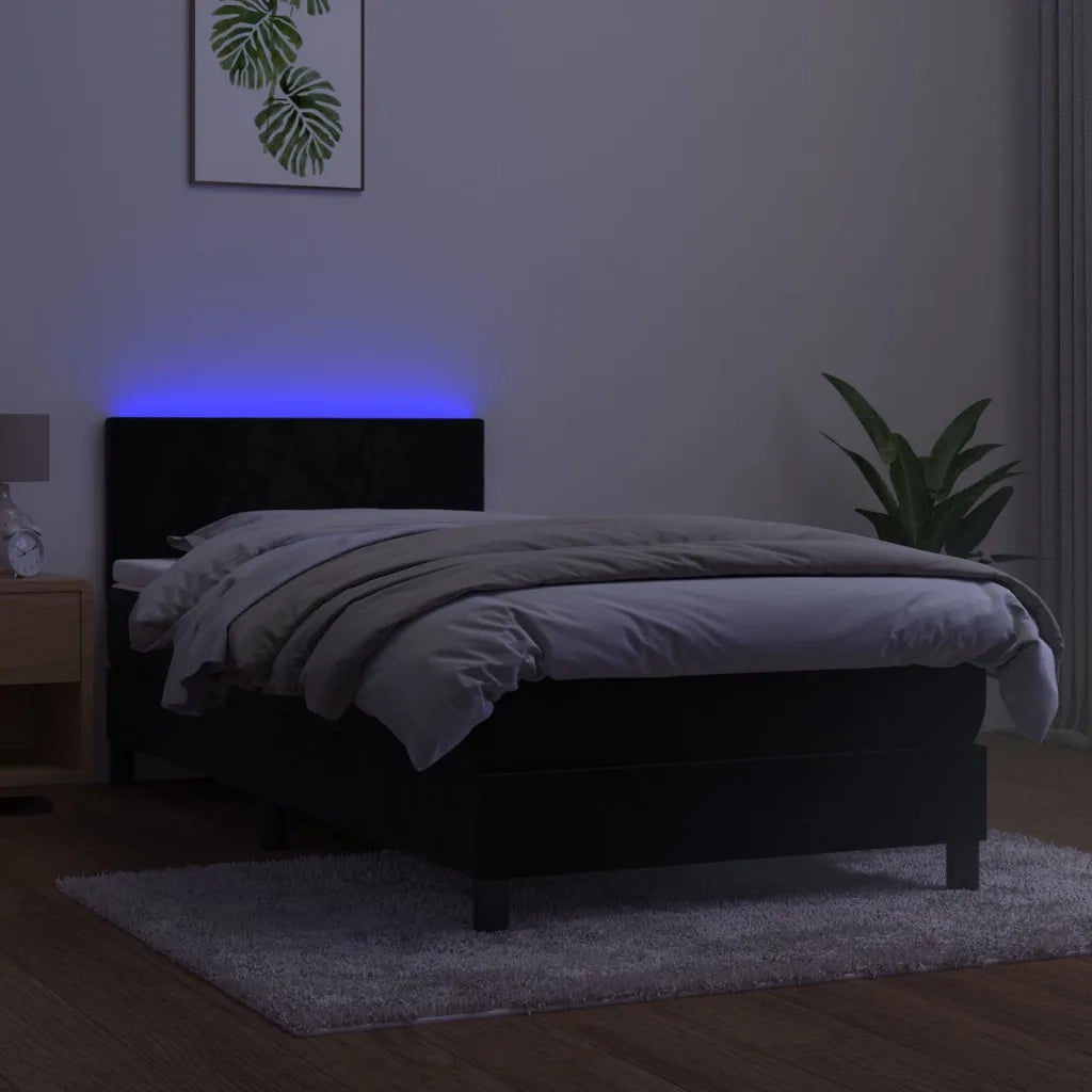Letto a Molle con Materasso e LED Nero 80x200 cm in Velluto cod mxl 61783