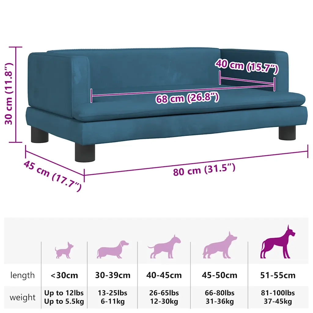 Lettino per Cani Blu 80x45x30 cm in Velluto CFW4501525