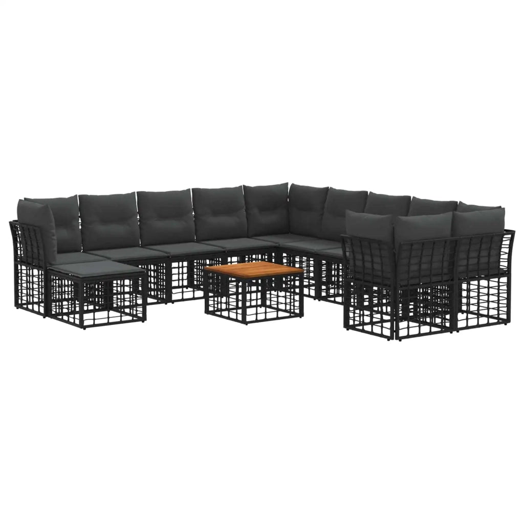 Set di divani da esterno 12 pcs Nero e Grigio scuro Poliestere