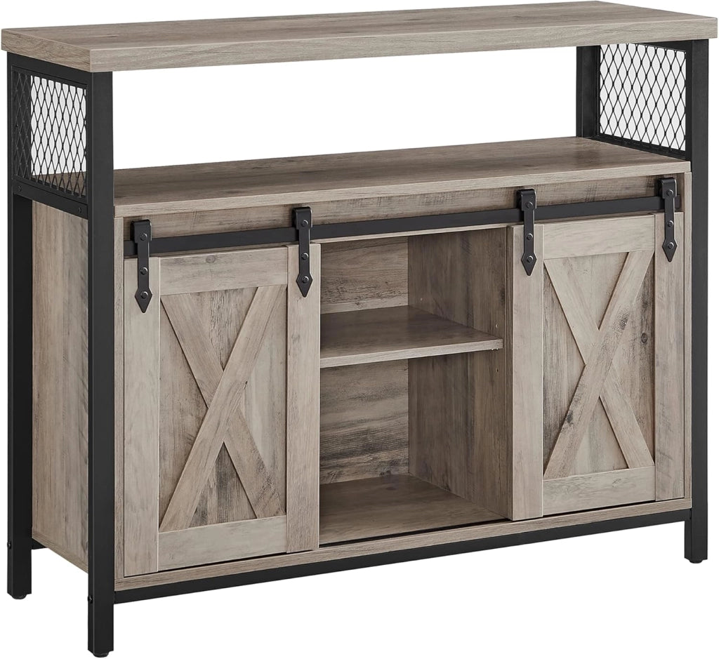 VASAGLE Credenza, Mobile da Cucina, Armadietto Organizzatore, con 2 Ante Scorrevoli, 33 x 100 x 80 cm, Ripiani Regolabili, Stile Country, per Soggiorno, Greige Melange e Nero Inchiostro LSC092B02