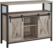 VASAGLE Credenza, Mobile da Cucina, Armadietto Organizzatore, con 2 Ante Scorrevoli, 33 x 100 x 80 cm, Ripiani Regolabili, Stile Country, per Soggiorno, Greige Melange e Nero Inchiostro LSC092B02
