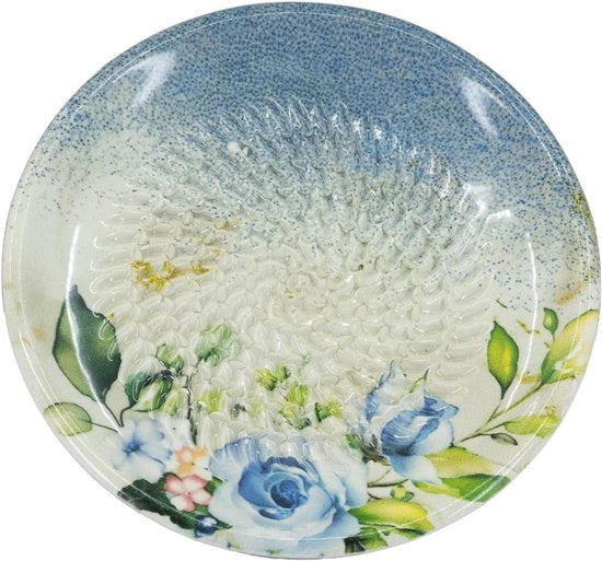 Raspabord ceramico - ideale per zenzero e formaggio - blu con fiori - 12 cm - manufatto a mano