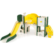 Set scivolo bambini 10 in 1 arrampicata lavagna magnetica telescopio lancio anelli, Scivolo canestro basket tunnel strisciare corridoio lungo spazio stoccaggio