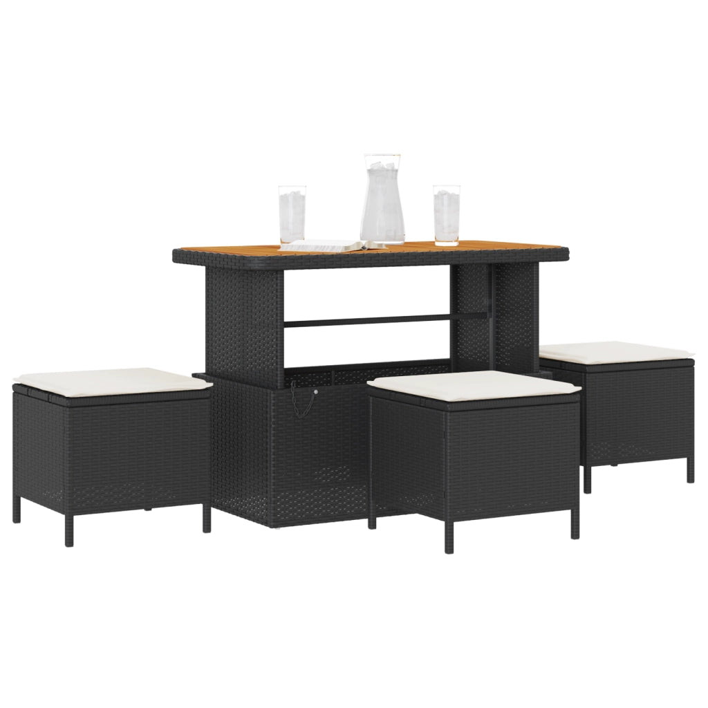 Set da Pranzo da Giardino in 4 Pezzi con Cuscini Rattan Polirizzato Nero Acacia