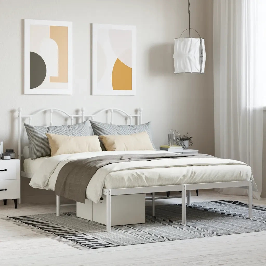 Giroletto con Testiera-Struttura Letto con testiera Metallo Bianco 140x190 cm 732501