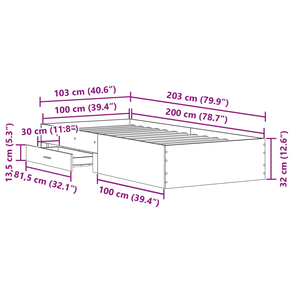 Letto in Legno Vecchio 100x200 cm in Legno Ingegnerizzato