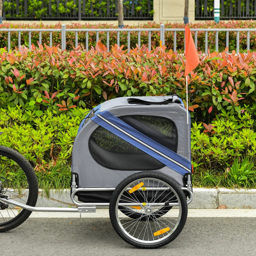 Rimorchio per Cani da Bicicletta ¨C Xylo ¨C Impermeabile con Bandiera e 8 Riflettori, 130x73x90 cm, Blu