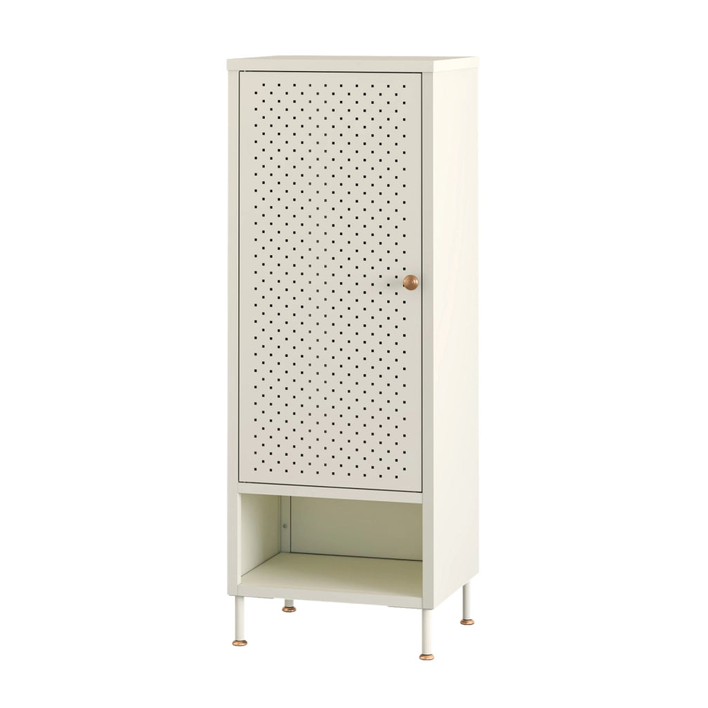 Scarpiera Coleraine con Anta 3 Ripiani Regolabili e Scomparto Aperto 115 x 43 x 35 - Acciaio Bianco Crema [en.casa]