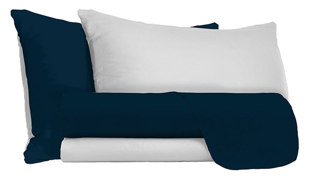 Set Lenzuola Sopra Sotto e Federe Doubleface Blu Scuro/Grigio Chiaro Singolo
