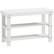 Panca Scarpiera Bassa 70x28x45 cm con 2 Ripiani a Doghe e Seduta in Bambù Bianco