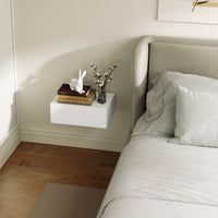 Comodino Sospeso Moderno 40x30x15 cm con Cassetto in Legno Bianco