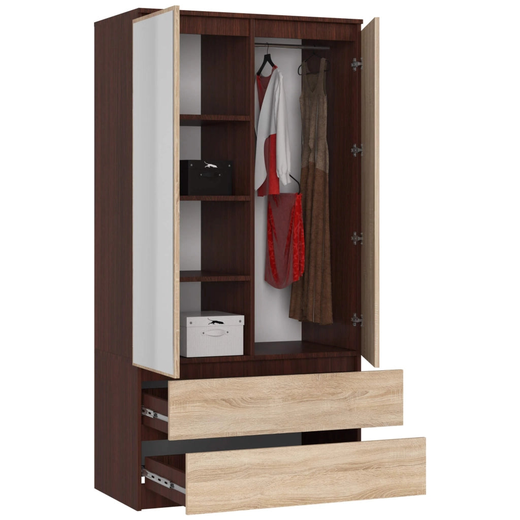 Armadio AKORD S90 Wengé 90 cm 2 ante 2 cassetti inserto frontale Sonoma Quercia 90x51x180 cm