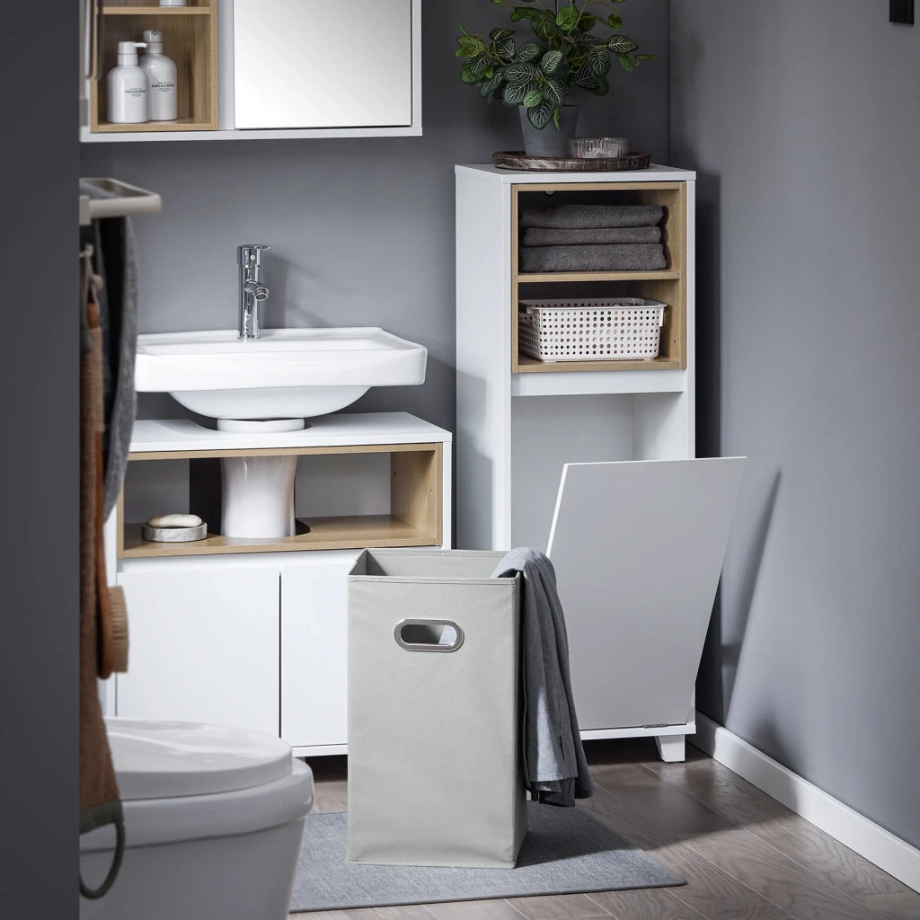Mobiletto da bagno con cesto portabiancheria Mobiletto salvaspazio Cassettiera Bagno 35x30x105cm Bianco BZR146-W