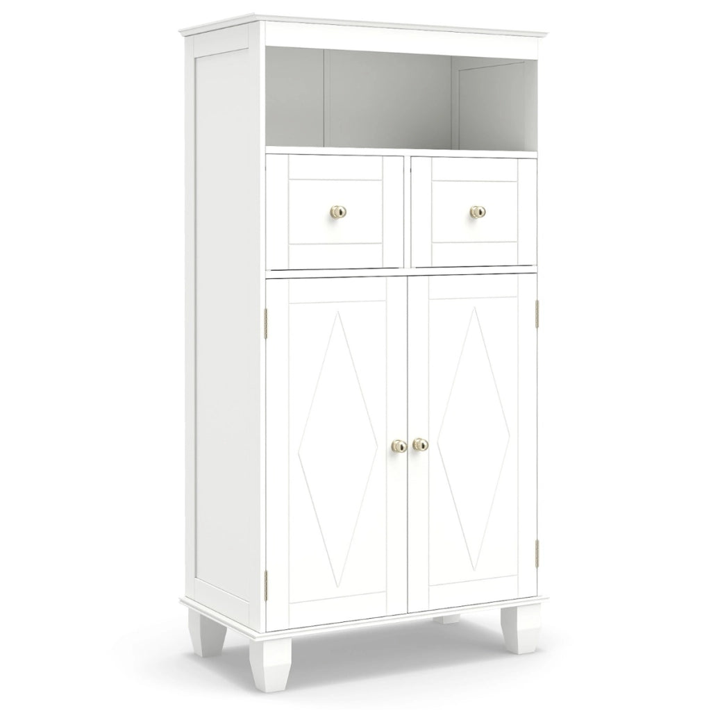Mobile da pavimento organizzatore autoportante con ante-Armadietto contenitore cassetti in legno massiccio Bianco