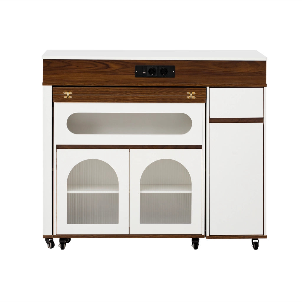 Tavolo da Pranzo Allungabile con Credenza e Cassetto ¨C MINIMAL ¨C Bianco/Noce