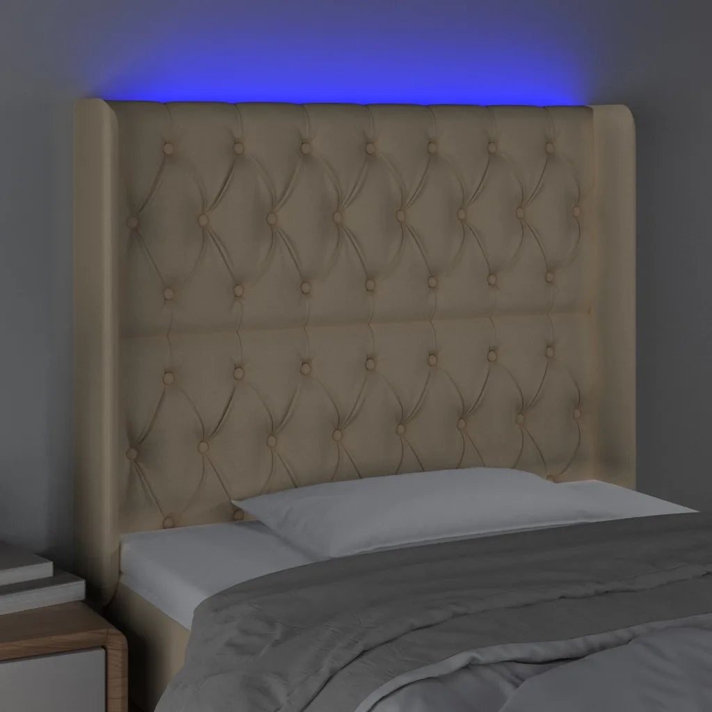 Testiera a LED Crema 103x16x118/128 cm in Tessuto 3124379