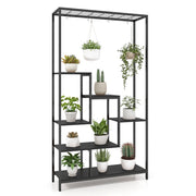 Scaffale per piante 180cm a 6 livelli con 10 ganci e ripiani per piante, Scaffale porta piante in metallo Nero