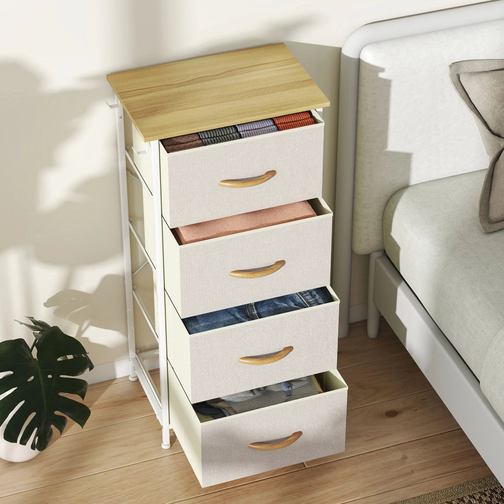 Cassettiera 4 Cassetti Pieghevoli 45x30x94,5 cm Struttura in Acciaio e Tessuto Beige